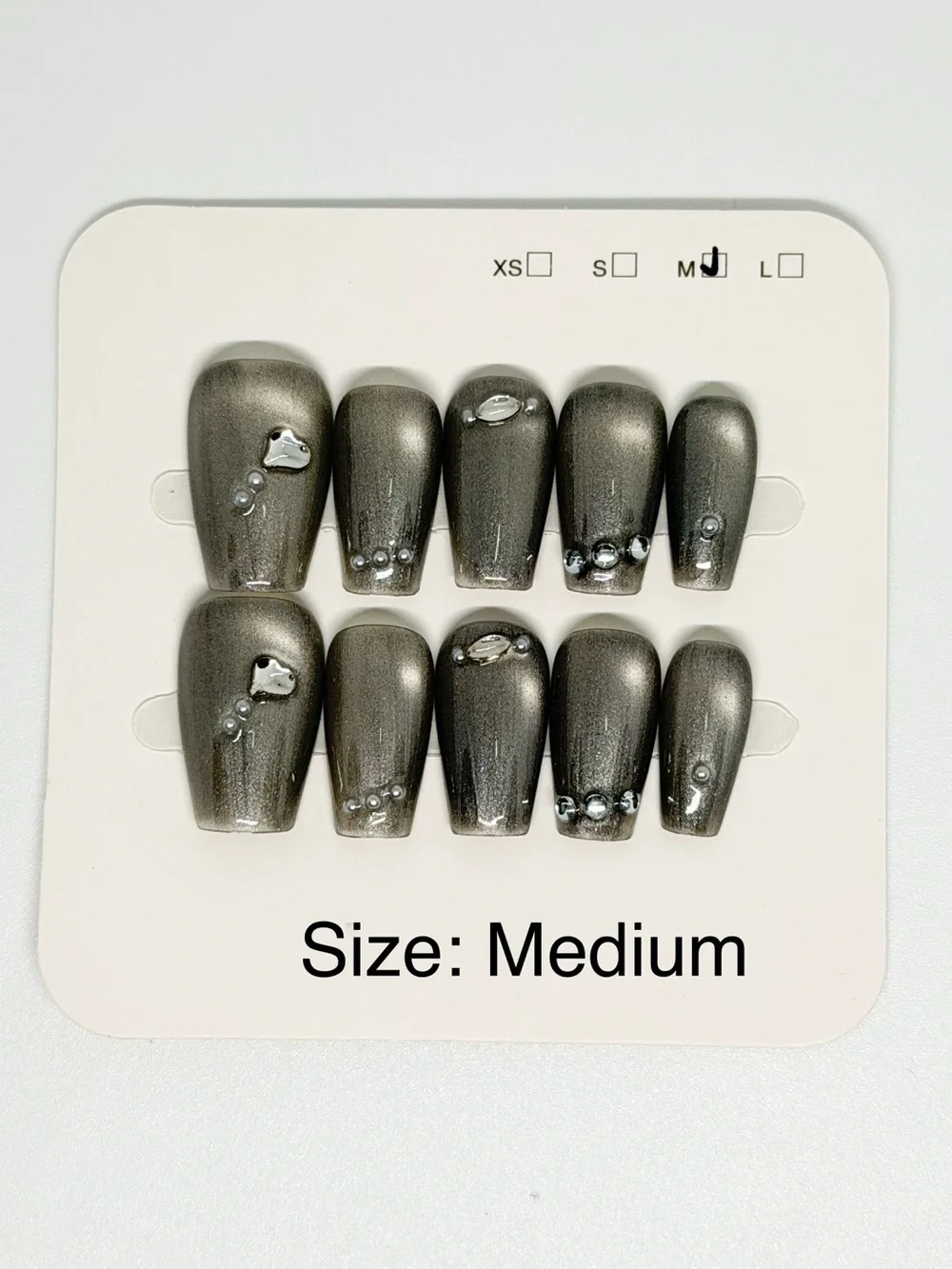 Gray Rhinestone Press-On Nail Set - Women Accessories